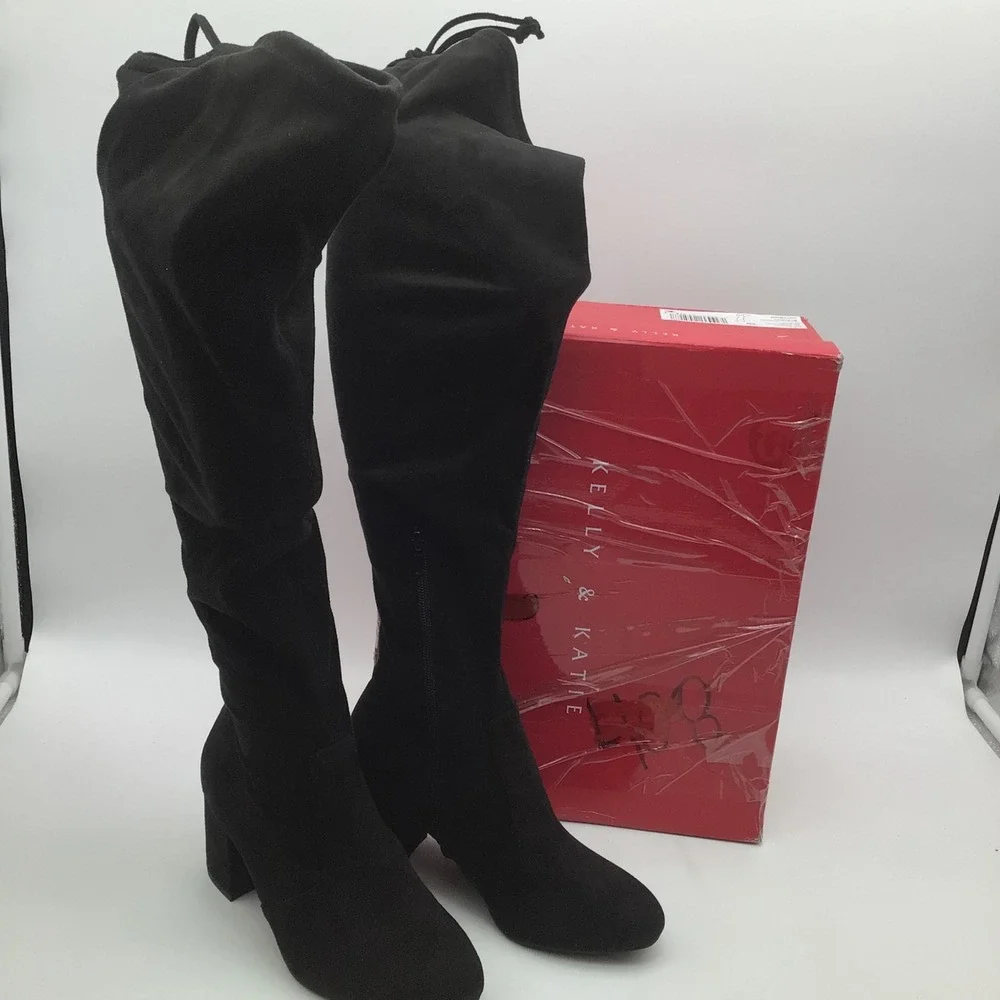 Kelly & Katie KK KRUS Black Microsuede Over The Knee Boots Womens Size 6M NEW